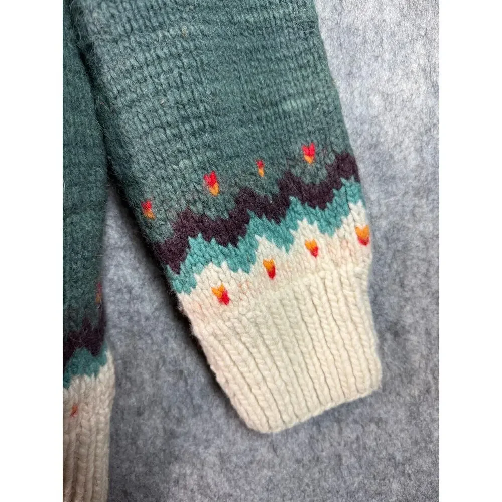 Vintage Del Mundo Handmade Wool Cardigan Green OS Ecuadorian Chunky Wood Button - Picture 3 of 9